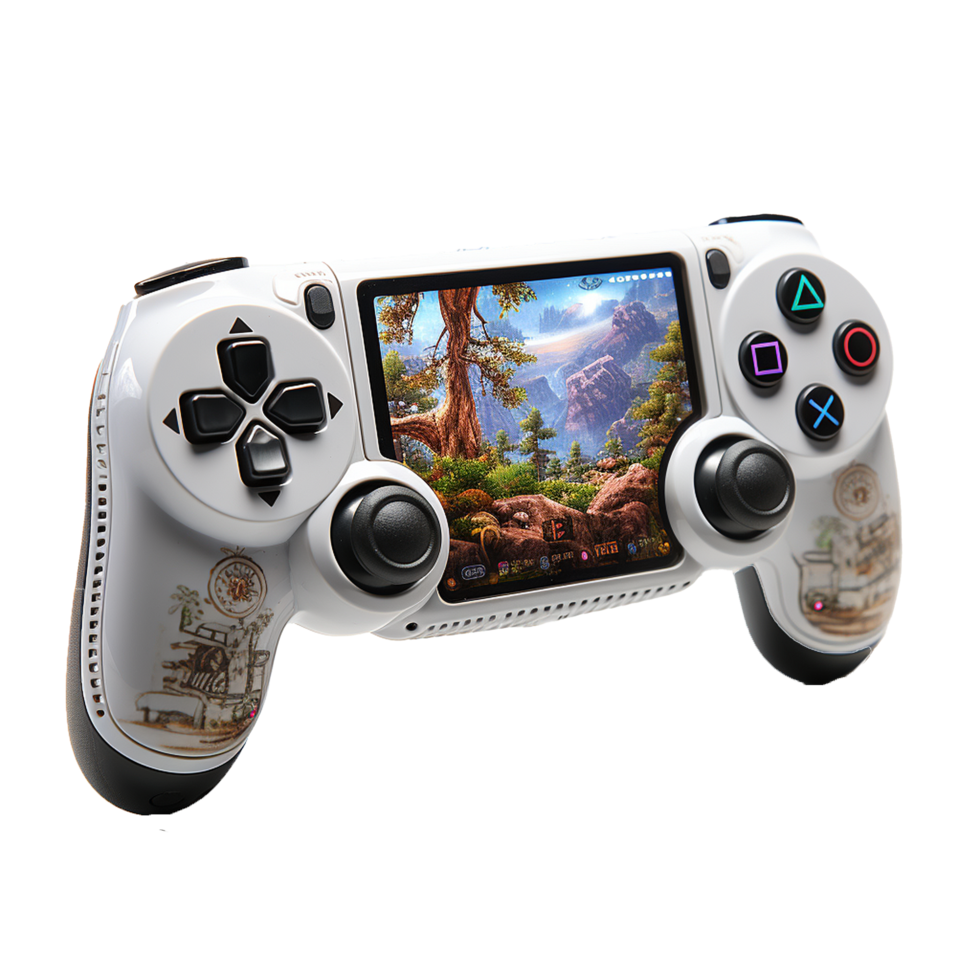 Custom Designed Handheld Game Console with Built in Screen and PlayStation Style Controller png