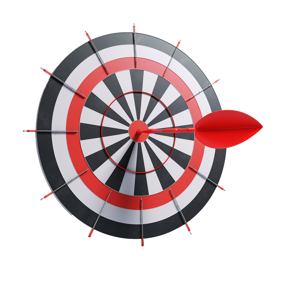 Red Dart Striking the Bullseye on a Classic Dartboard A Visual Metaphor for Achieving Goals and Targets png