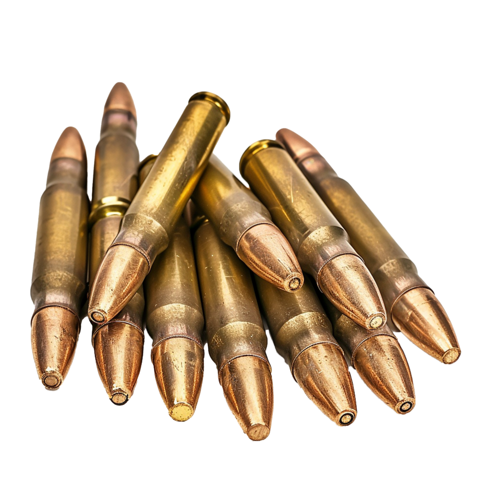 Closeup of a Stack of Ammunition Cartridges Brass Bullets Rifle Rounds png