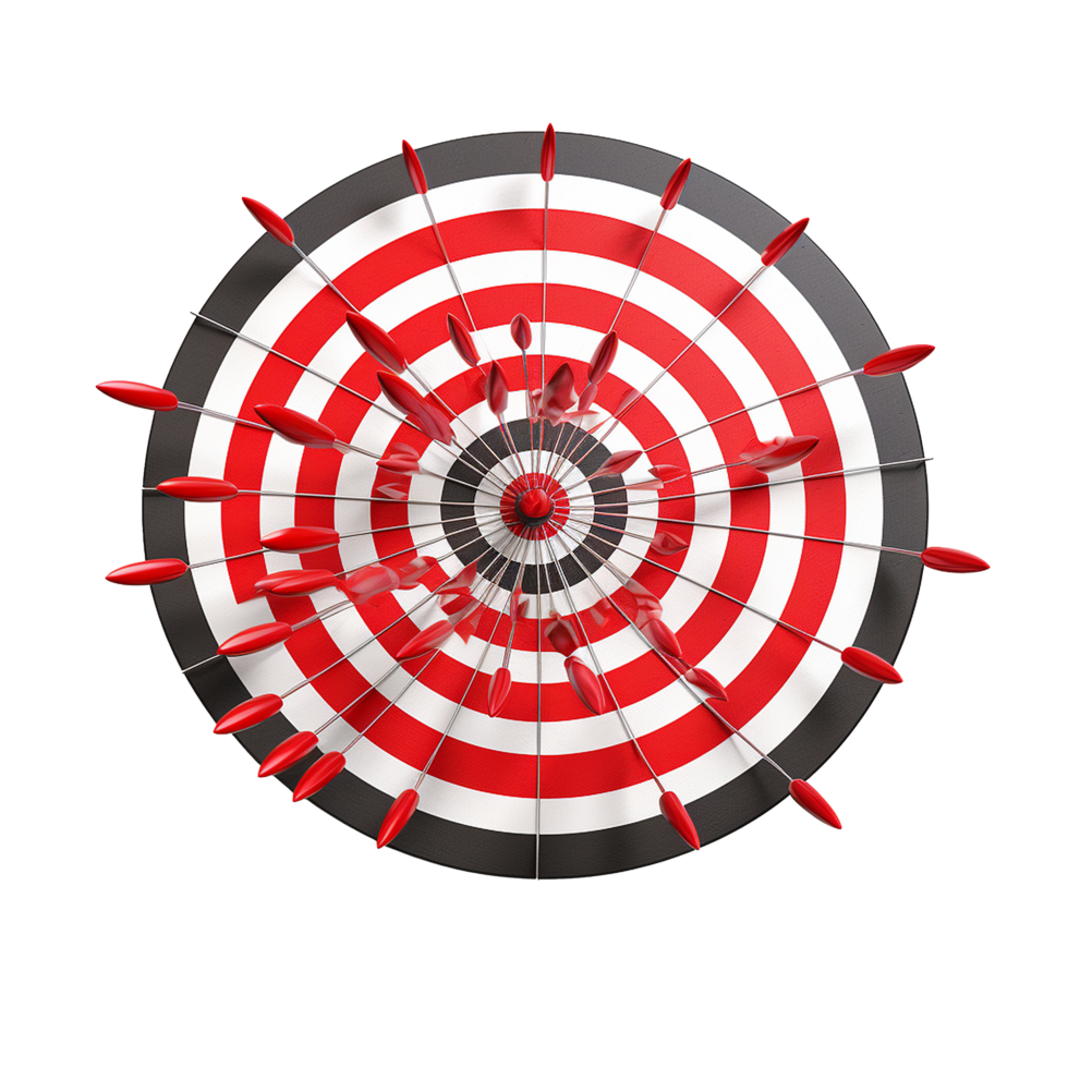 Many Red Arrows Hitting the Bullseye of a Target Achieving Success and Goals png