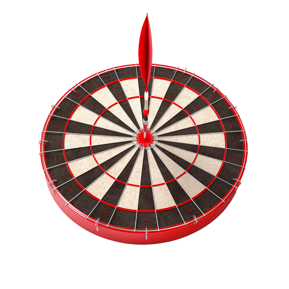 Red and Black Dartboard with Dart in Bullseye Accurate Targeting Success Achievement Goal png