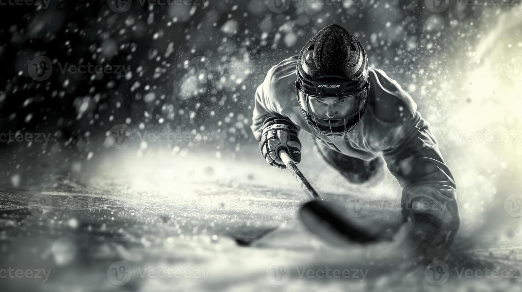 Hockey Player In Action Monochrome Image Of Intense Game Play In photo