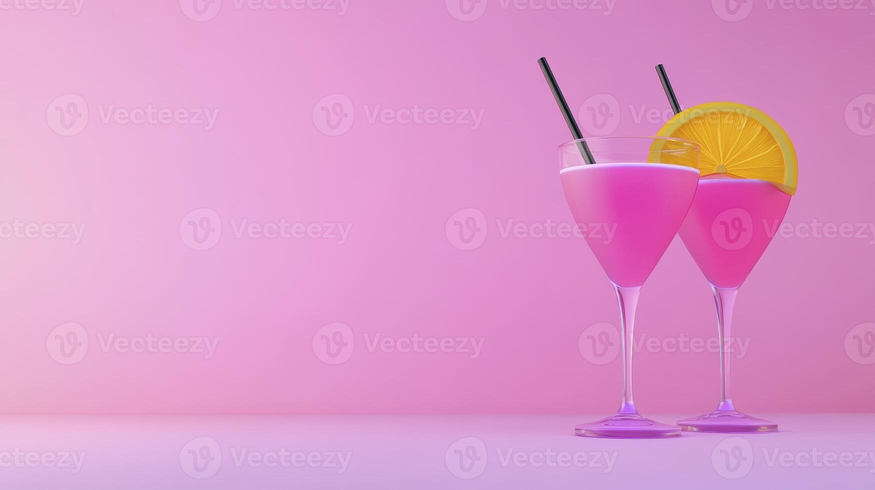 Two Pink Cocktails with Orange Garnish on Pink Backgrounds for summer photo
