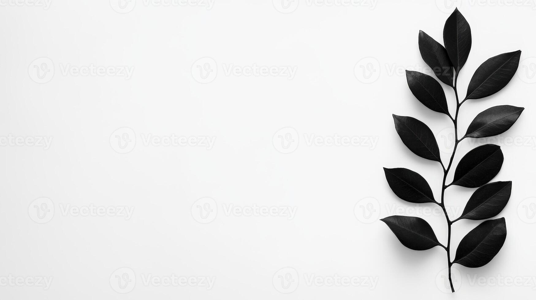 Black Leaf Branch On White Background Minimalist Botanical Image photo
