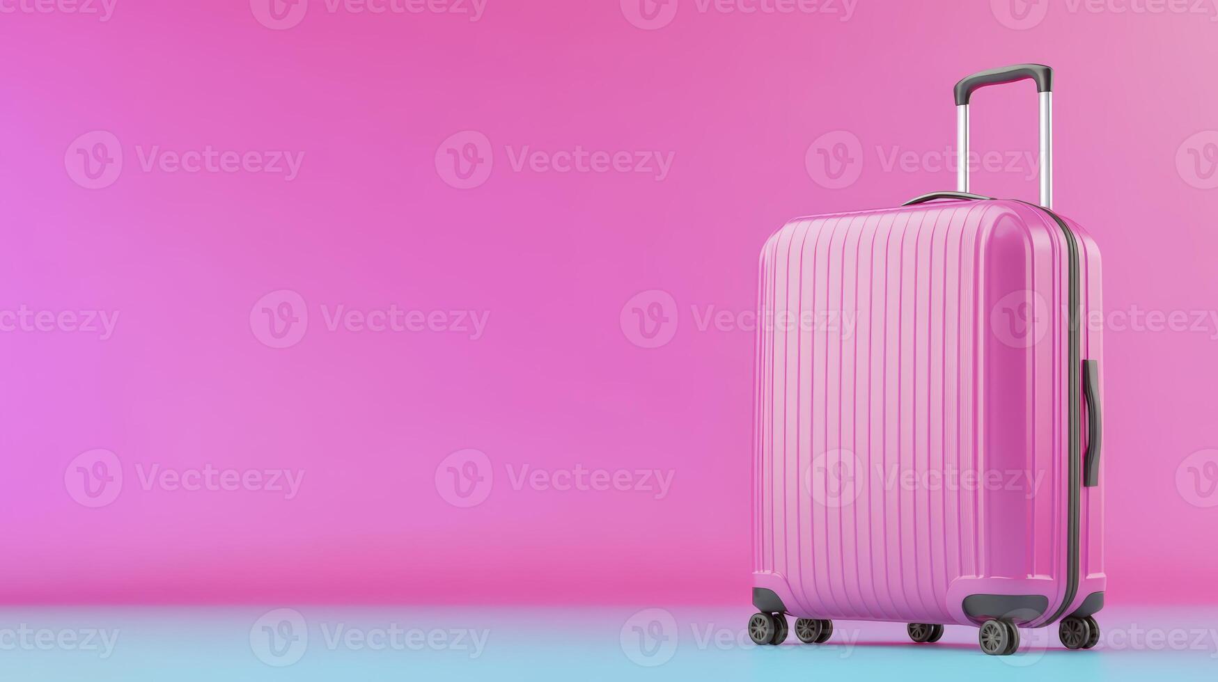 Pink Suitcase On Pastel Background Ready For Travel Items Collection photo