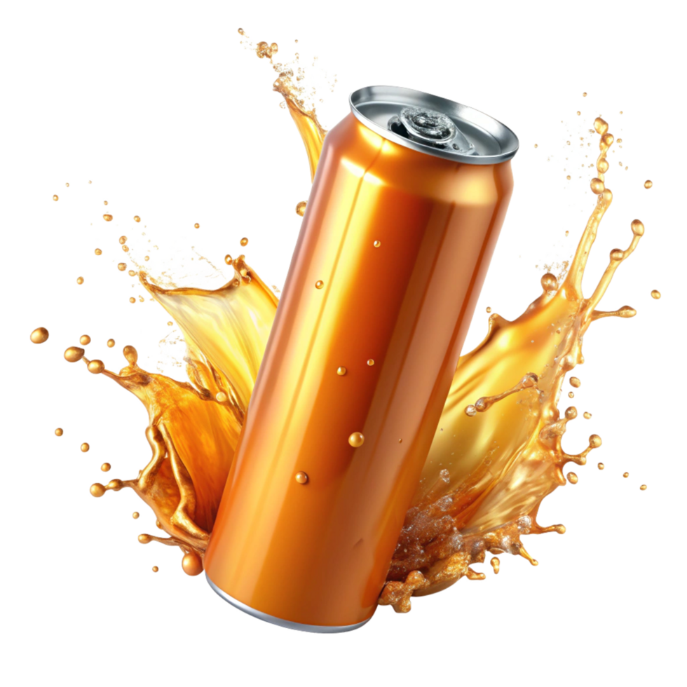 Refreshing Orange Soda Can Splashing Liquid png