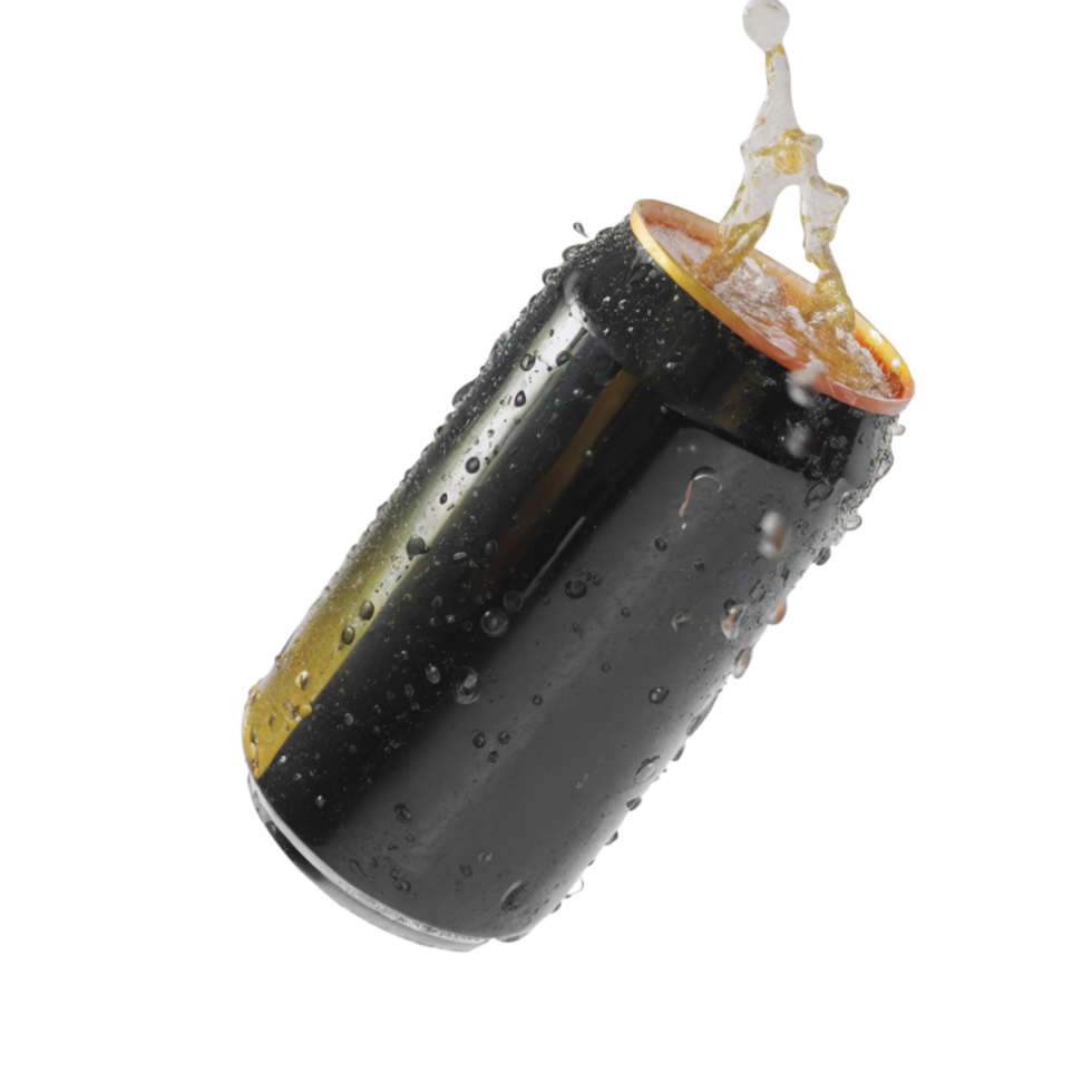 Refreshing Cold Drink Pouring into Aluminum Can with Condensation png