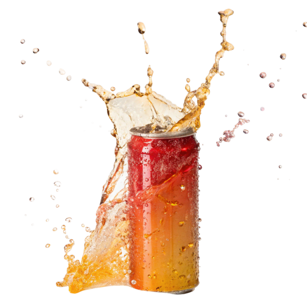 Refreshing Soda Can with Splashing Liquid and Bubbles png