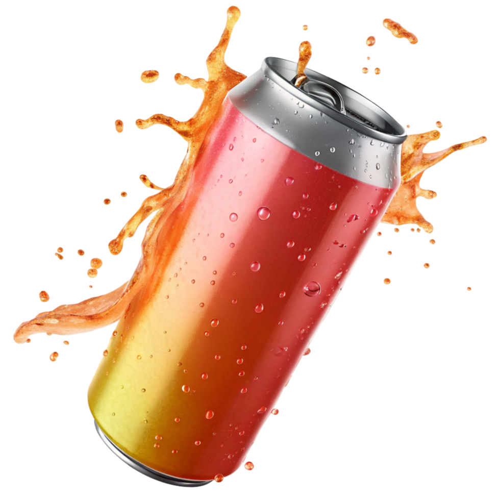 Refreshing Summer Drink in a Cold Can with Splashing Liquid png