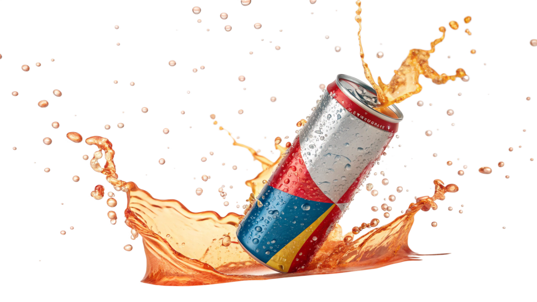 Refreshing Energy Drink Splash in a Can Vibrant Colors and Bubbling Action png