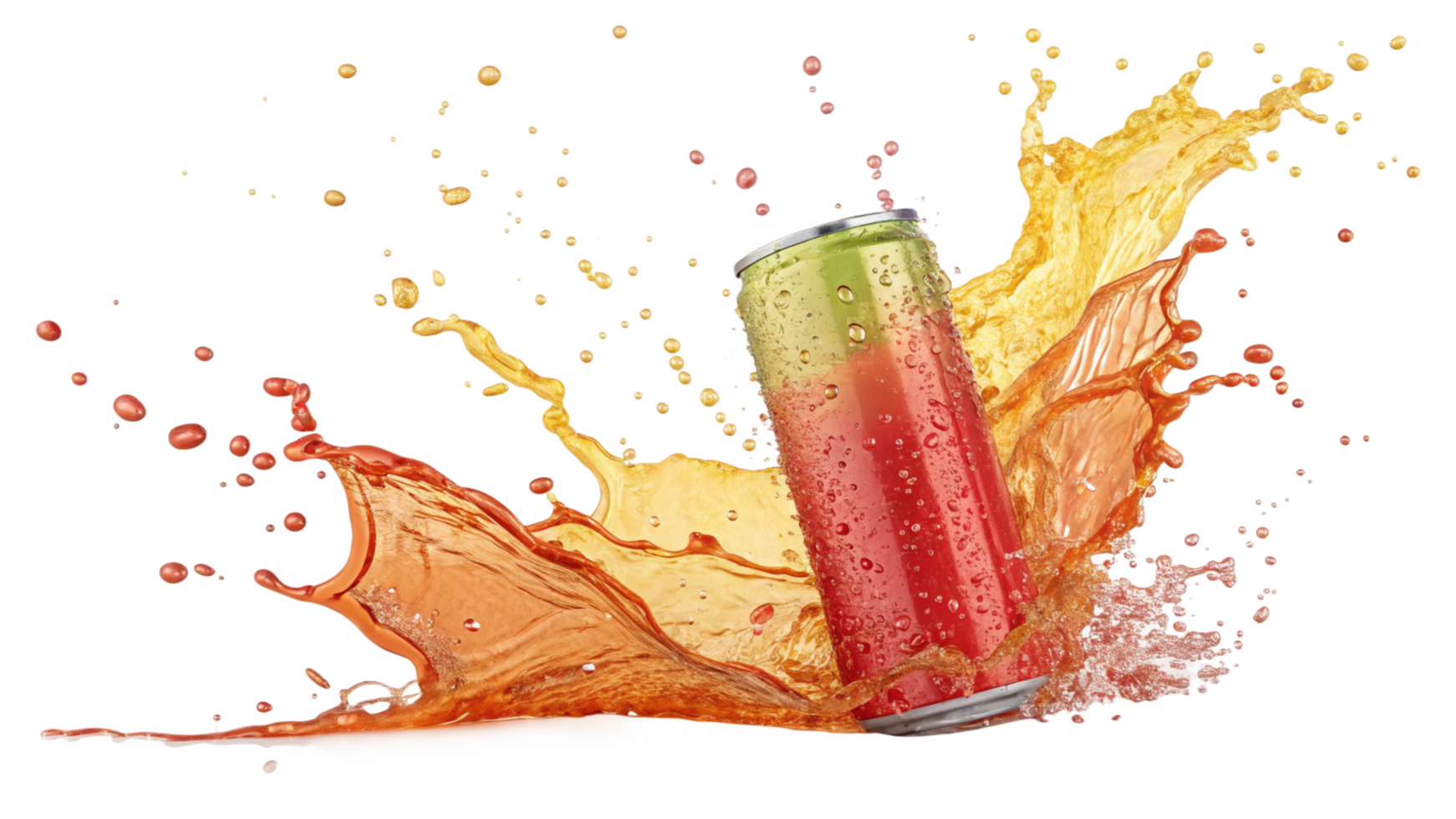 Refreshing Red and Orange Soda Can Splashing with Energy and Vitality png