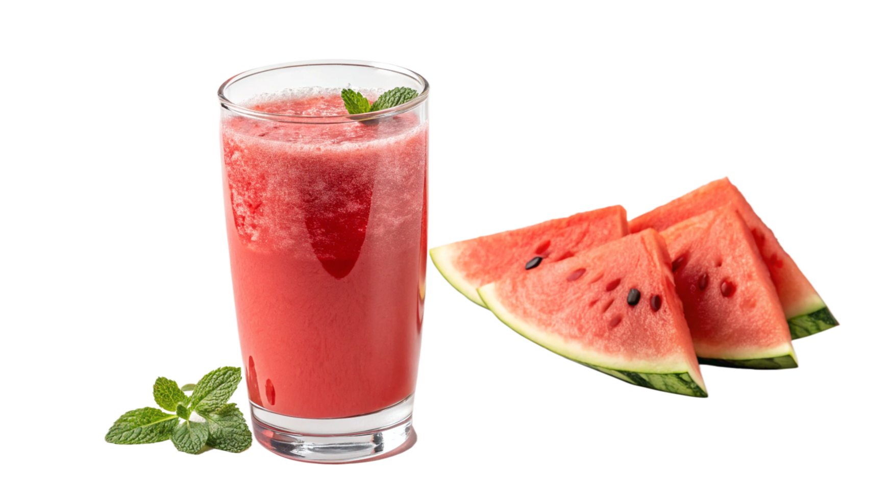 Refreshing Watermelon Smoothie in a Glass with Fresh Watermelon Slices and Mint Garnish png