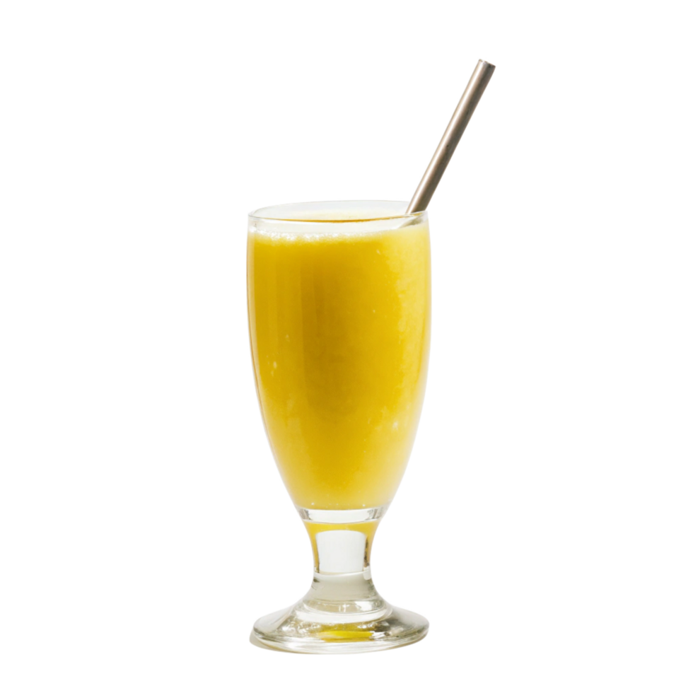Refreshing Yellow Smoothie in a Tall Glass with a Metal Straw png