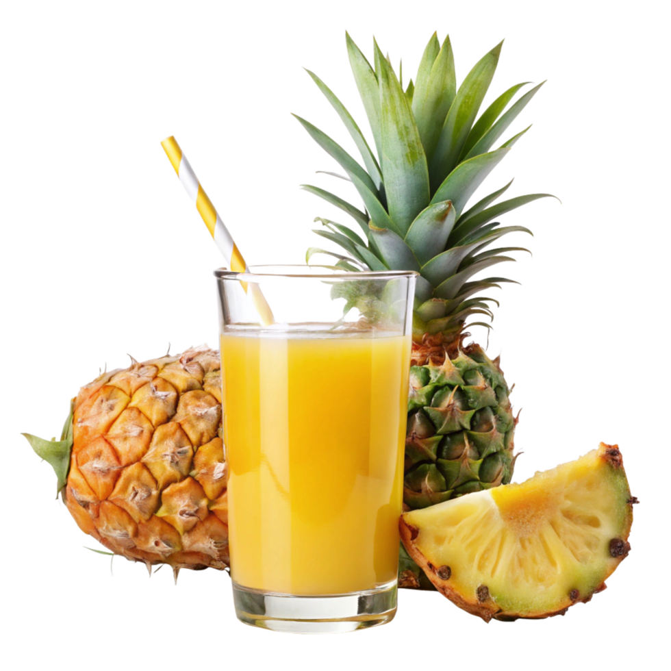 Refreshing Pineapple Juice with Whole Pineapples and a Striped Straw png