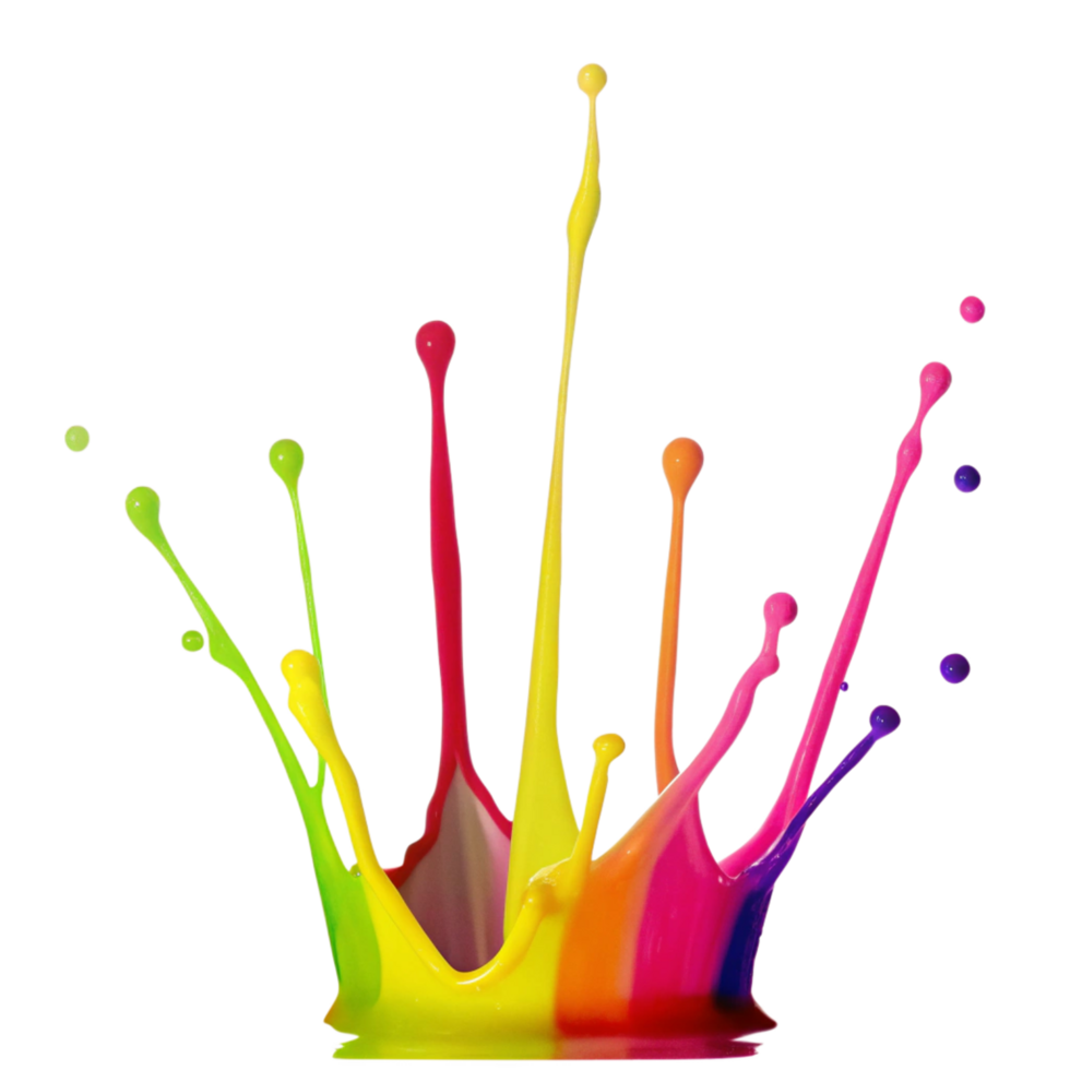 Vibrant Rainbow Paint Splash Against Black Background Dynamic Colorful Crown Shaped Liquid Explosion png