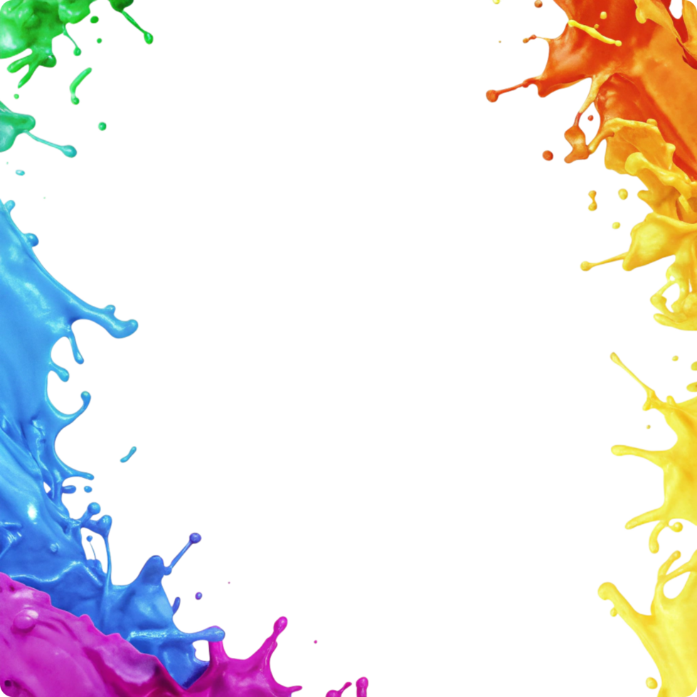 Vibrant Rainbow Paint Splatter Border on Black Background png