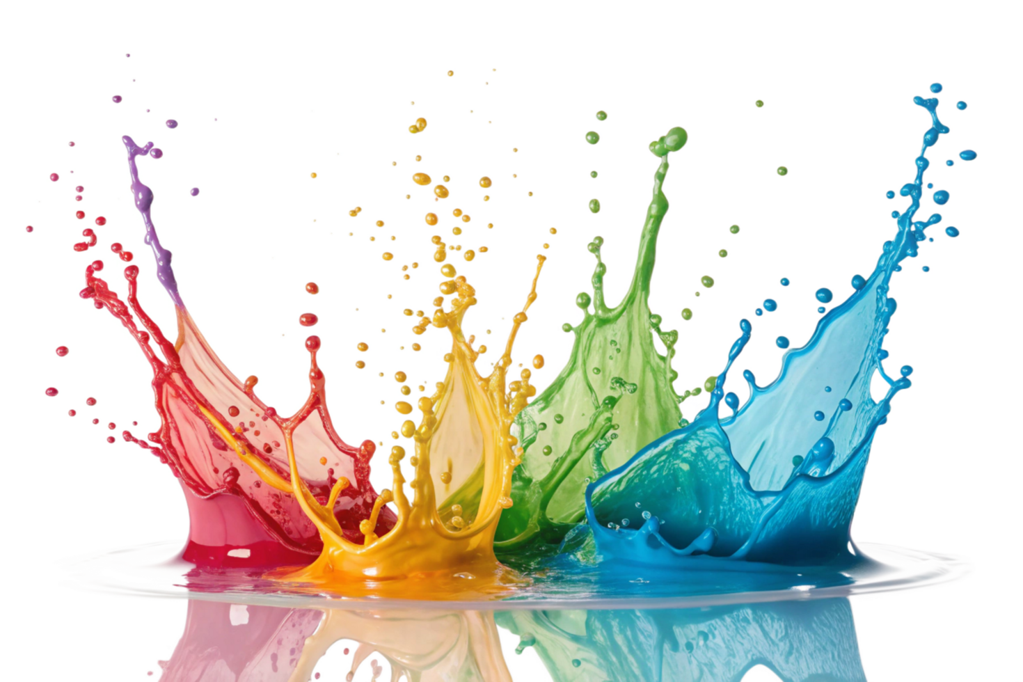 Vibrant Rainbow Colored Paint Splashes and Droplets in Motion png