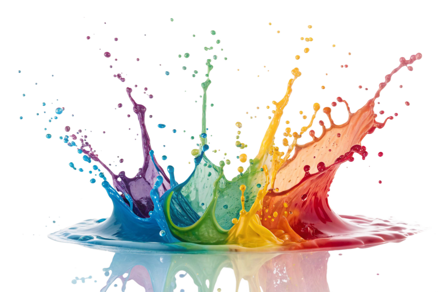 Vibrant Rainbow Colored Liquid Splashing on Black Background Dynamic Paint Explosion png