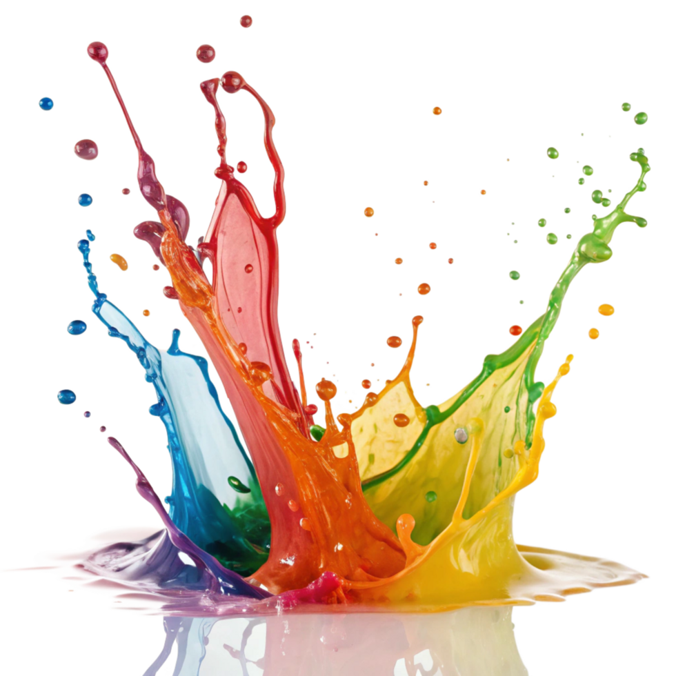Vibrant Rainbow Colored Paint Splashing and Exploding in a Dynamic Burst png