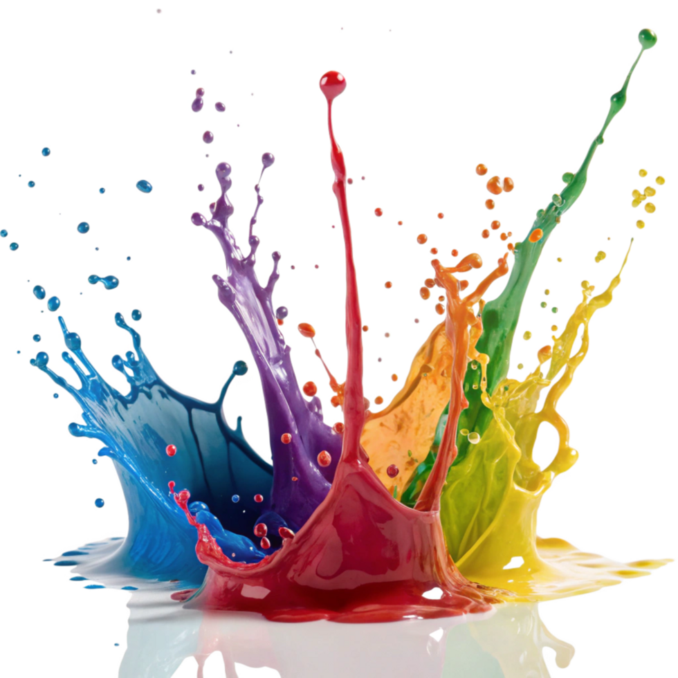 Vibrant Rainbow Paint Explosion Splashing with Dynamic Energy and Creative Colors png