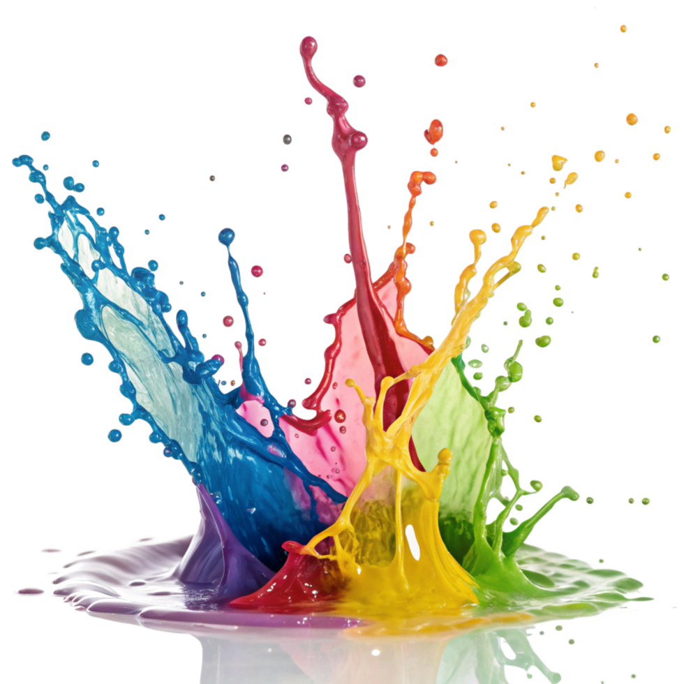 Vibrant Rainbow Colored Paint Splashes Exploding in a Spectacular Burst png