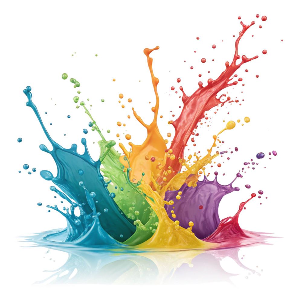 Vibrant Rainbow Paint Splashes and Color Explosion png