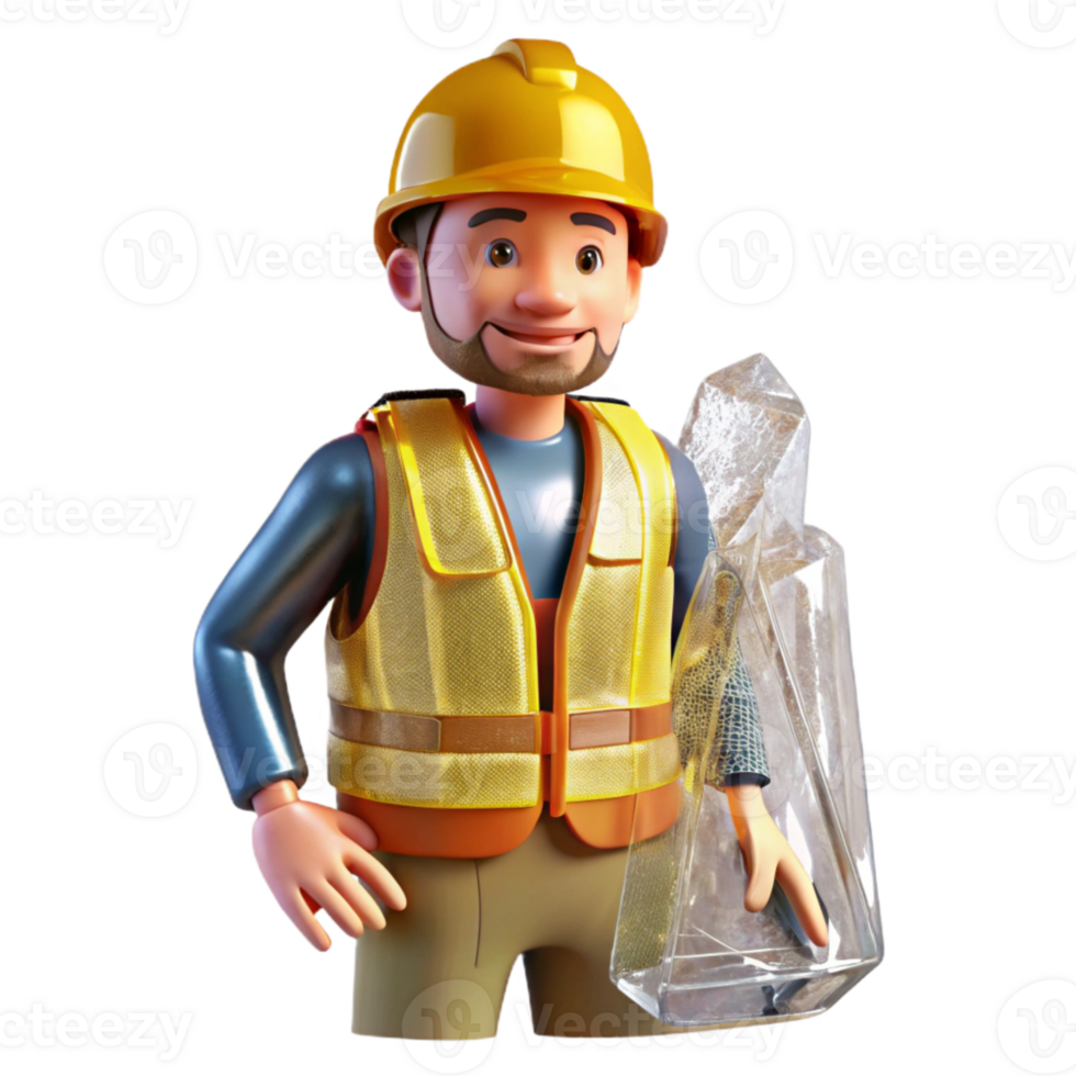 elegant minimalist Construction Worker with Safety Vest Transparent Building Site original png