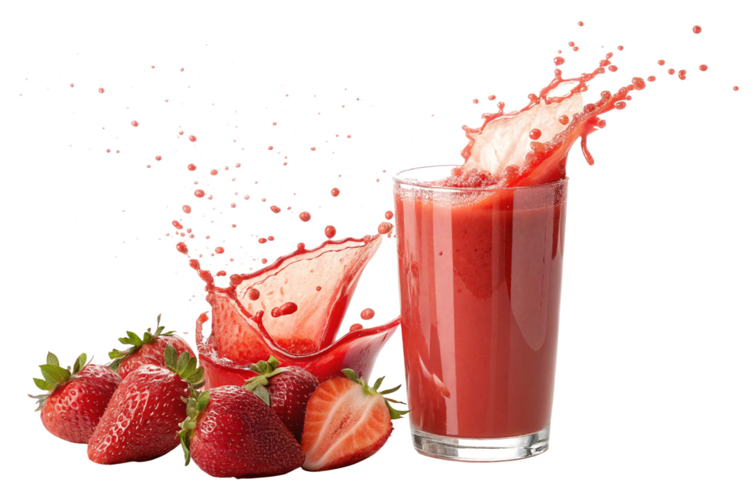 Delicious Strawberry Smoothie Splashing in a Glass with Fresh Strawberries png