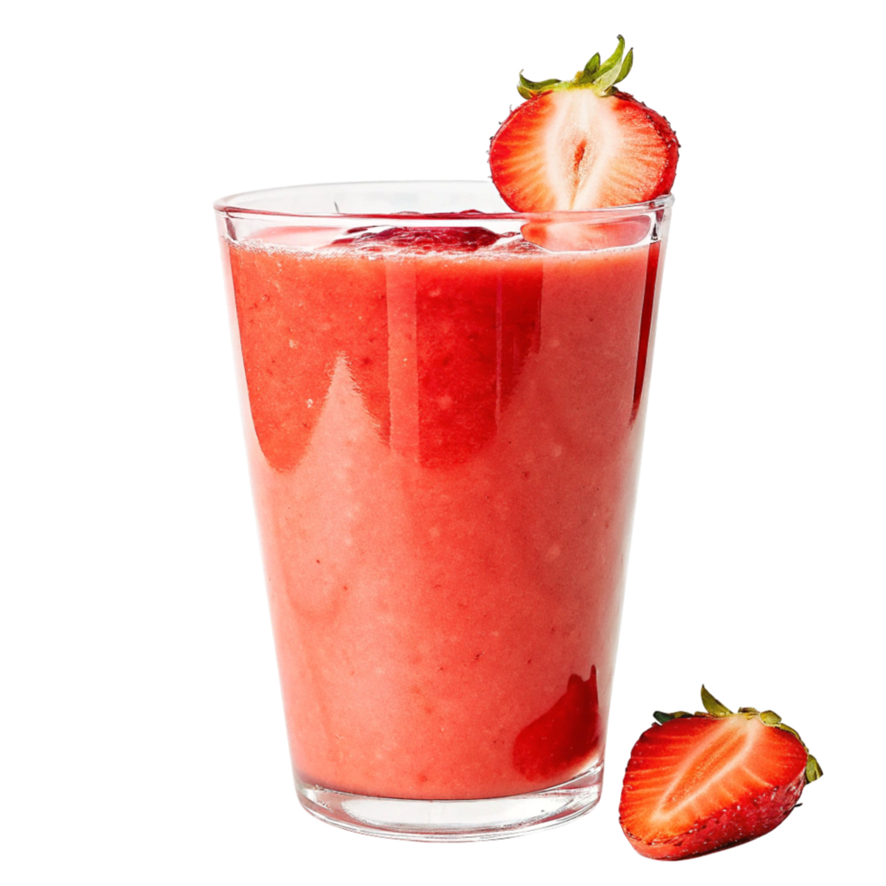 Refreshing Strawberry Smoothie in a Glass with Fresh Strawberry Garnish png