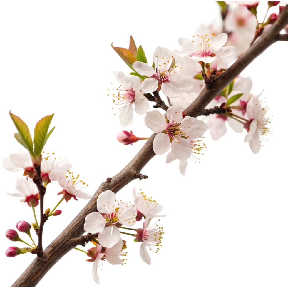 Closeup of Delicate White Blossoms on a Branch in Springtime png