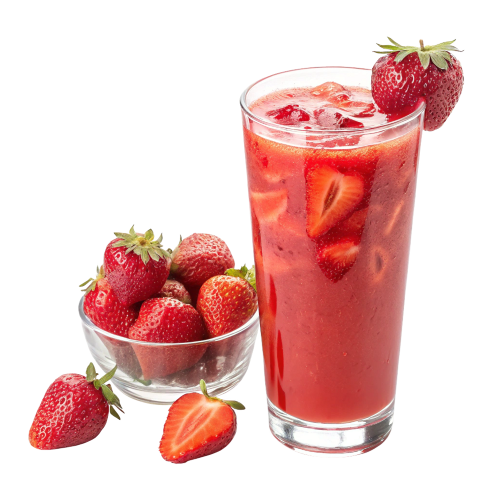 Refreshing Strawberry Smoothie in Glass with Fresh Strawberries png