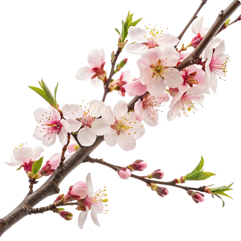 Stunning Closeup of a Delicate Pink Peach Blossom Branch in Full Bloom against a Black Background png