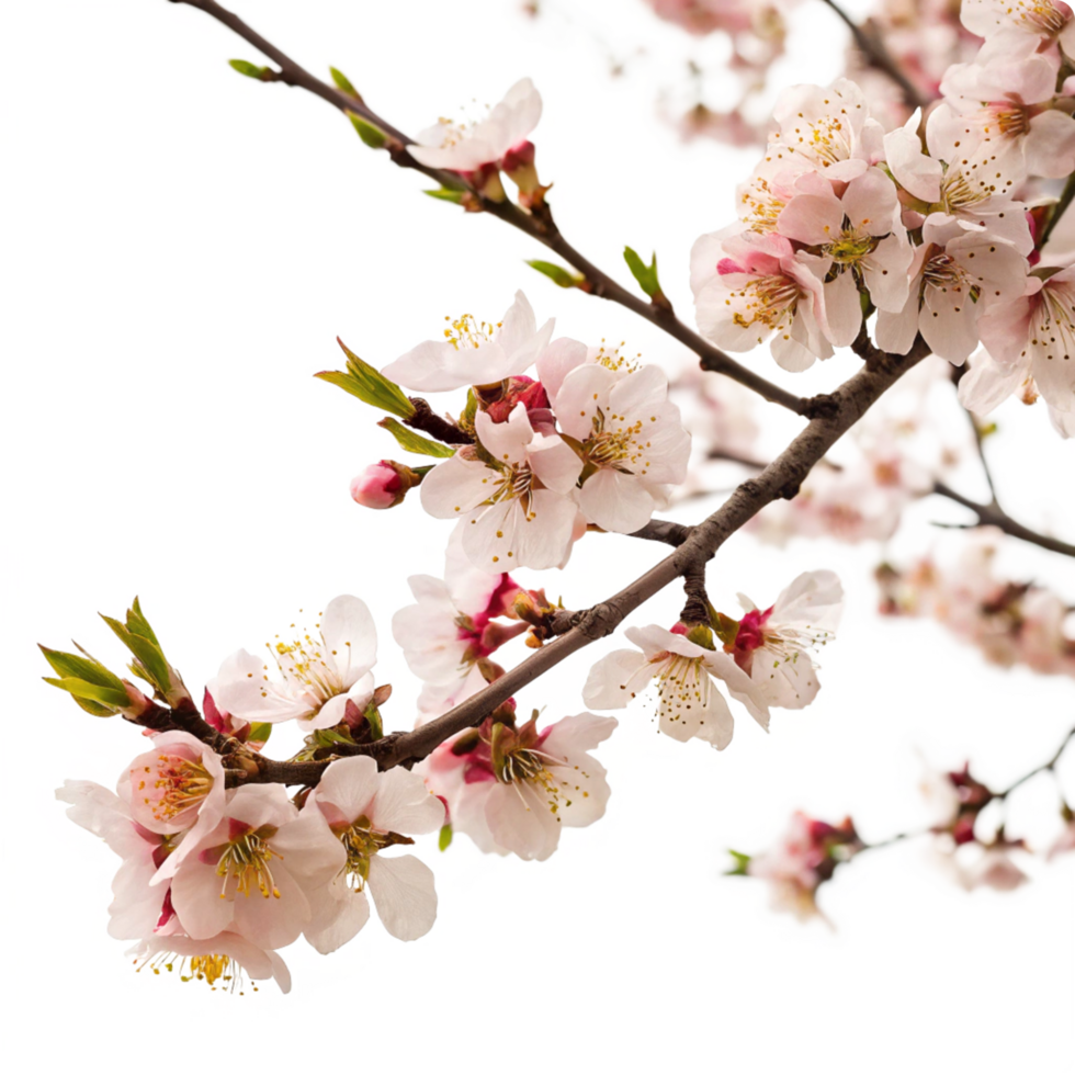 Closeup of Delicate Pink Almond Blossoms on a Branch png