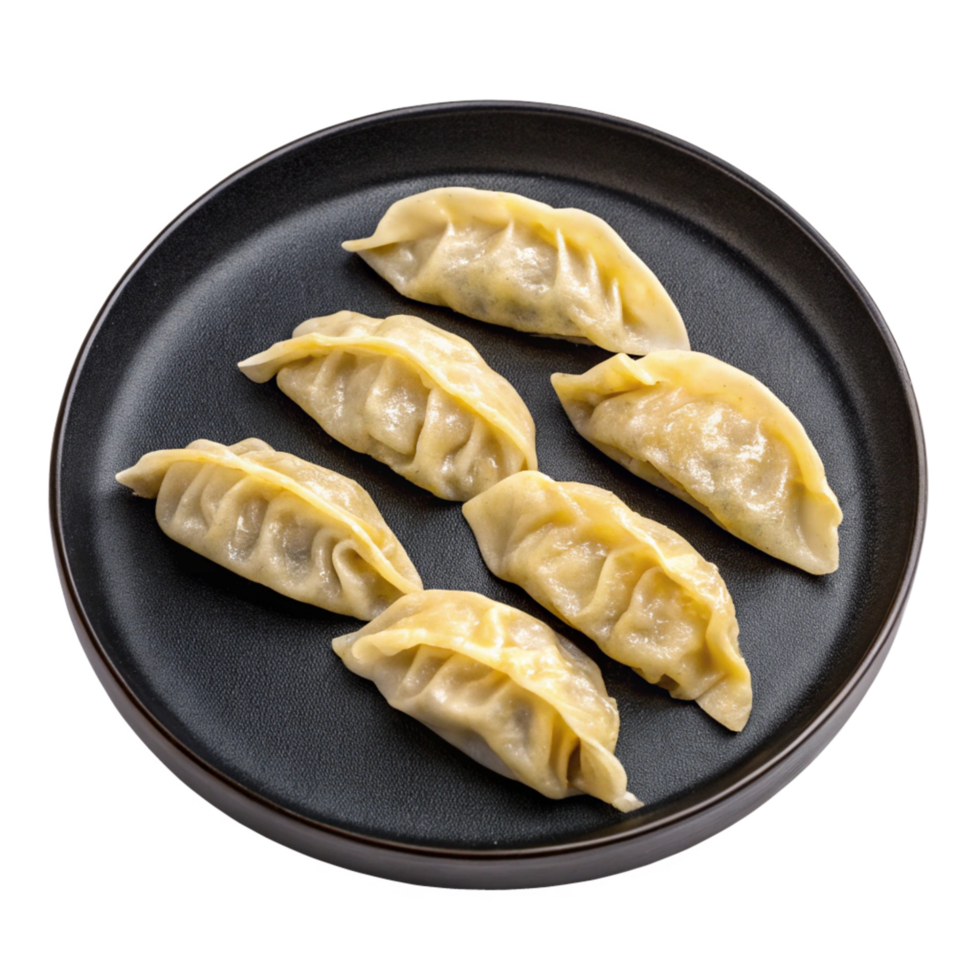 Delicious Steamed Dumplings on a Dark Plate A Culinary Delight png