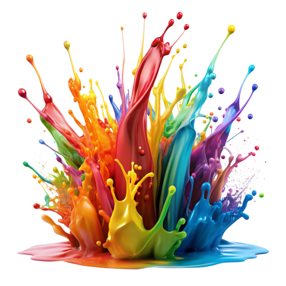 Vibrant Rainbow Paint Explosion Colorful Splashes Dynamic Liquid Art Creative Design png