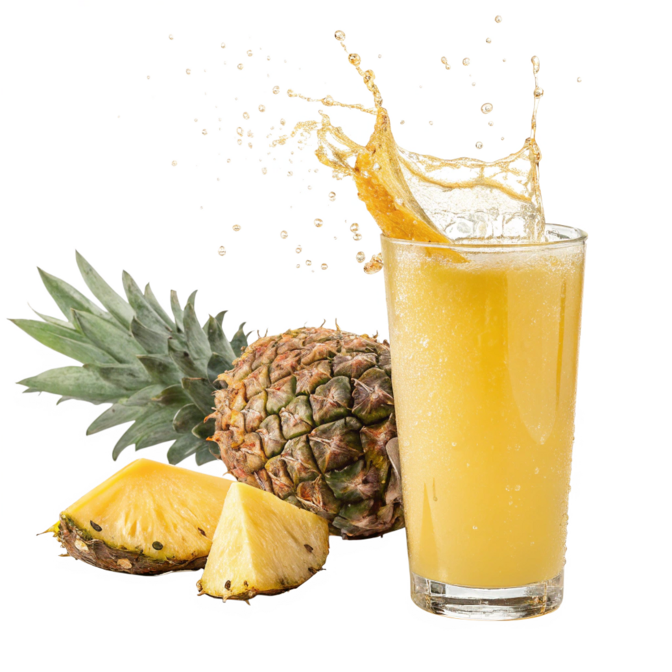 Refreshing Pineapple Juice Splash in a Glass with Fresh Pineapple Slices png