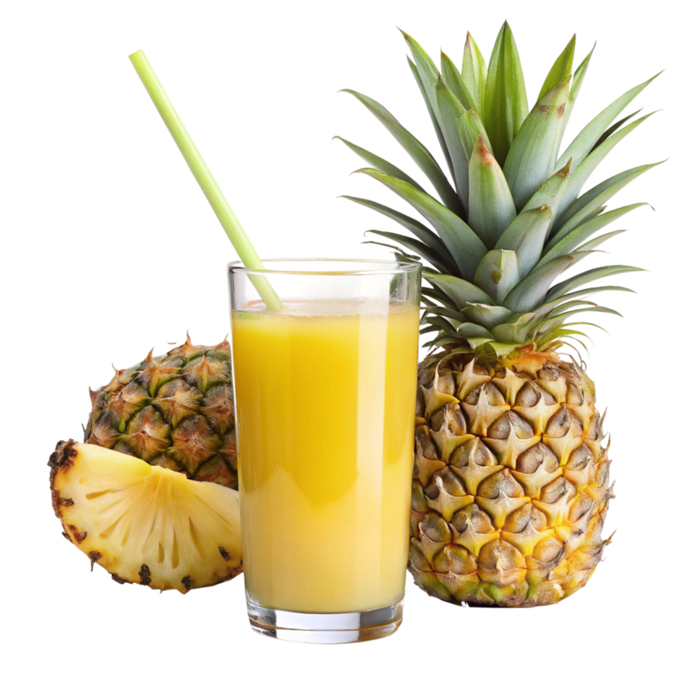 Refreshing Pineapple Juice with a Straw and Fresh Pineapple Slices png
