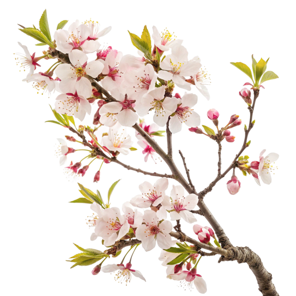 Stunning Closeup of Delicate Pink Almond Blossoms in Full Bloom on a Branch png