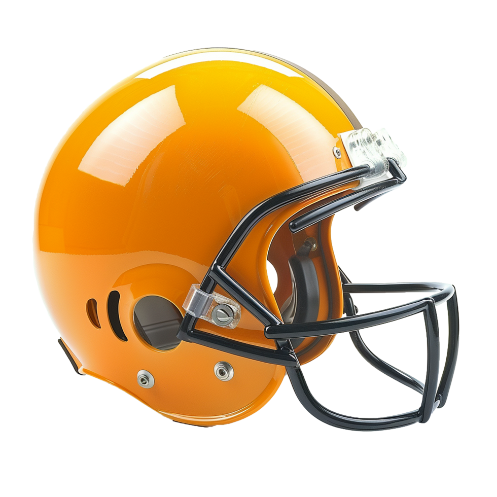 Bright Orange Football Helmet with Black Facemask Closeup View png