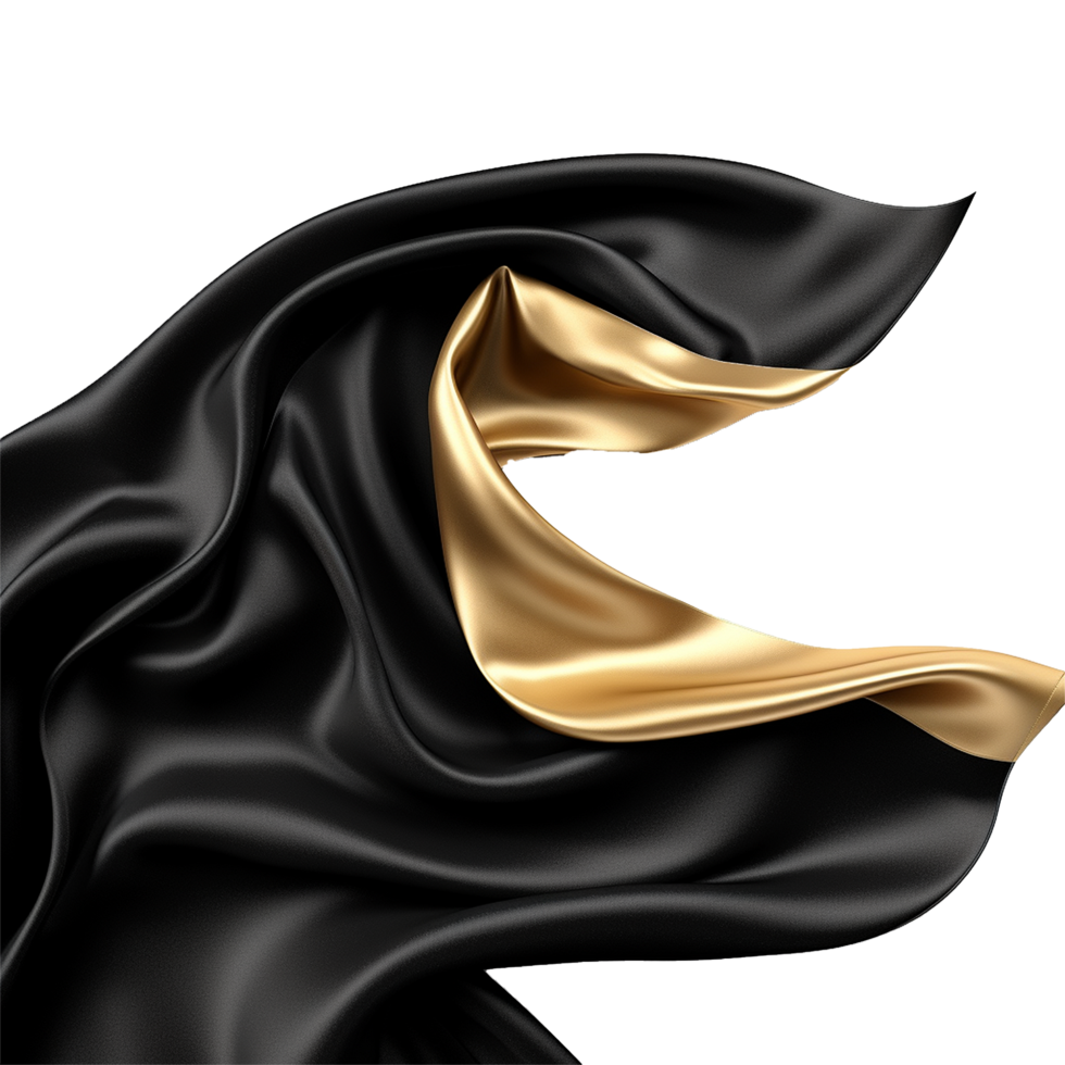 Elegant Black and Gold Silk Fabric Drape Abstract Background Image png