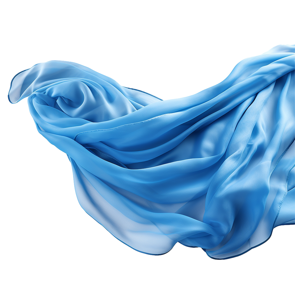 Flowing Blue Silk Fabric Draped in Elegant Waves and Folds png