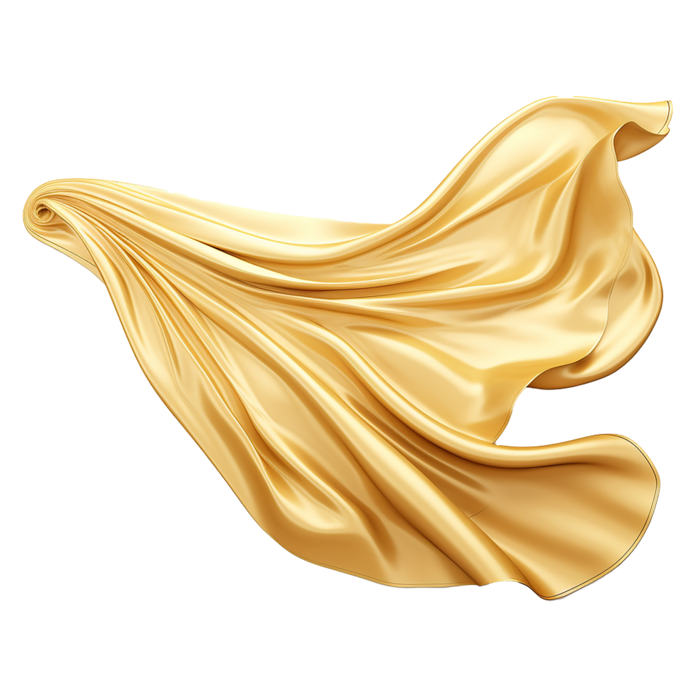 Elegant Golden Silk Fabric Draped in Graceful Waves, Luxurious Texture and Smooth Flowing Movement, 3D Render of Rich Gold Material png