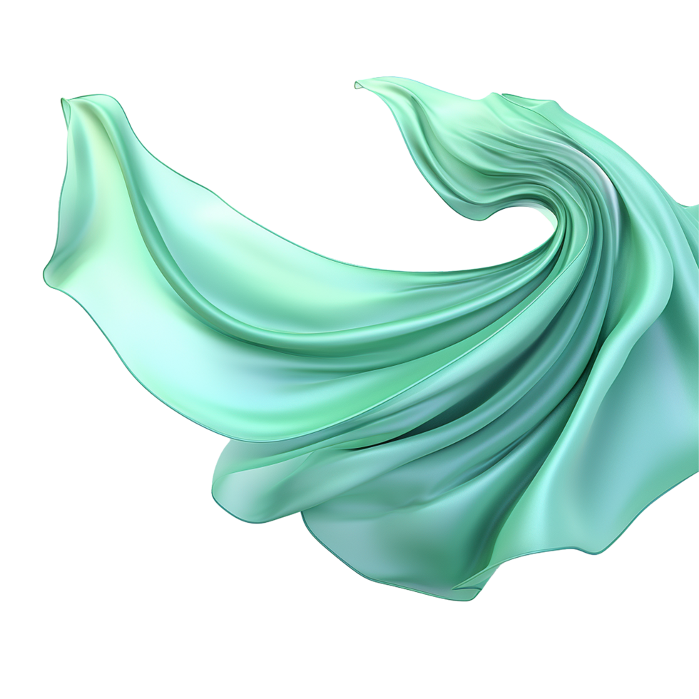 Abstract swirling teal silk fabric flowing elegantly in the wind a 3D render of a graceful textile png