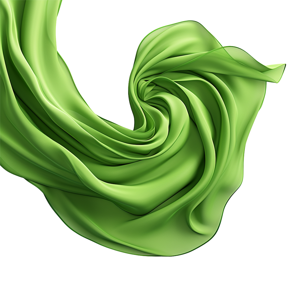 Abstract Green Silk Fabric Swirling in a Dynamic and Elegant Flowing Motion png