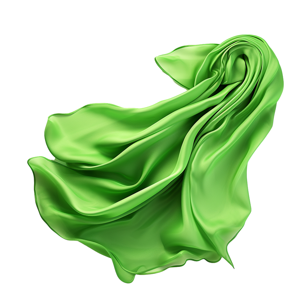 Elegant Draped Green Silk Fabric Swirling in Air Light Green Color Soft Smooth Texture Abstract Background png