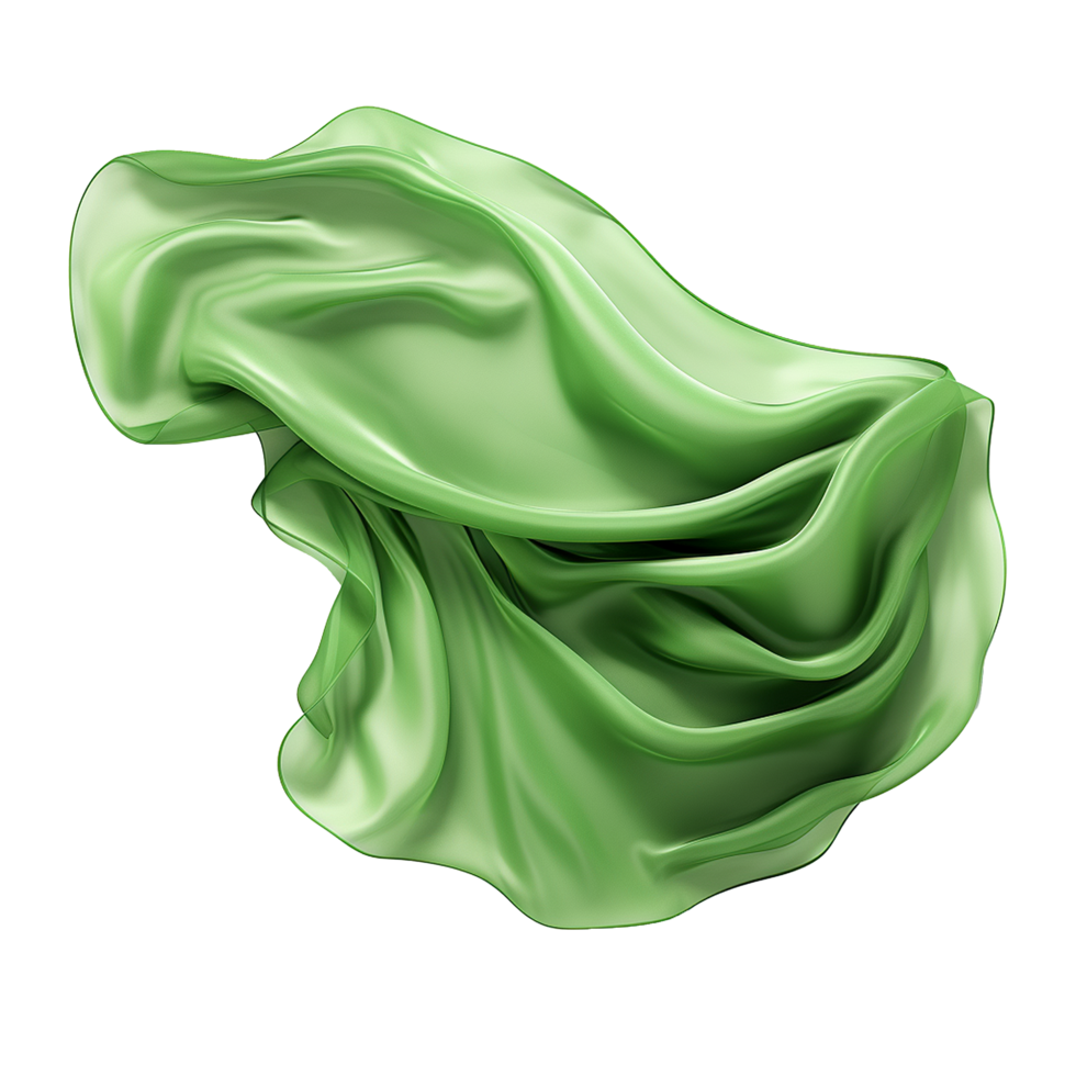 Abstract image of flowing green silk fabric with soft folds and waves png