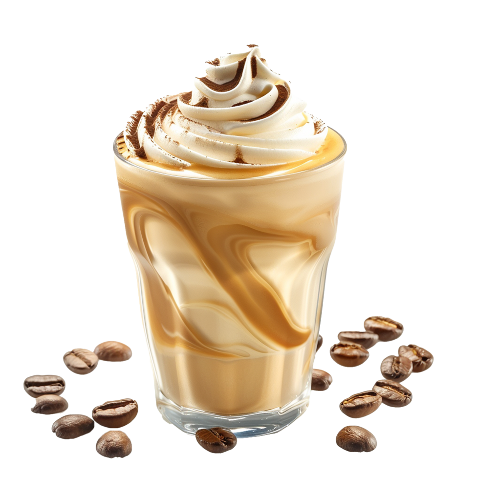 Delicious Iced Coffee Drink with Whipped Cream and Cinnamon Topping png