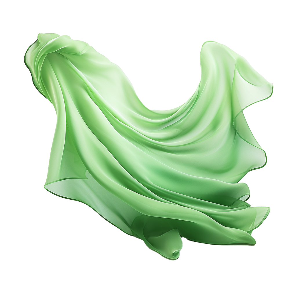 image of flowing light green fabric, elegant and smooth silk textile png