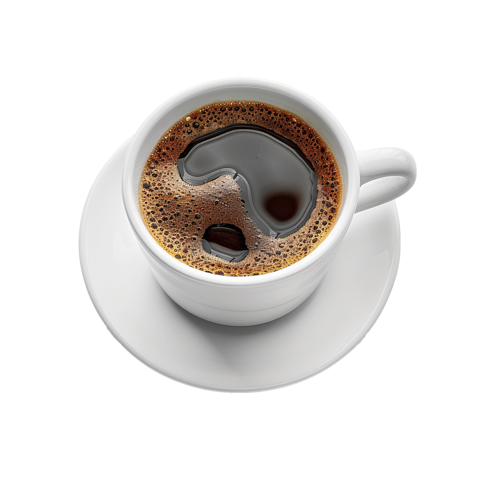 Aromatic Black Coffee in a White Cup and Saucer png