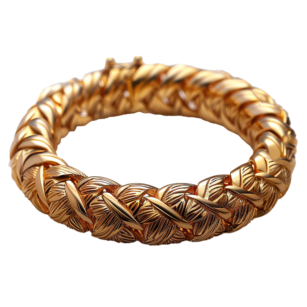 Luxury Gold Bracelet with Intricate Leaf Design and Woven Pattern png